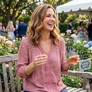 Stunning Dusty Rose Mauve Lace & Crochet Detailed Blouse